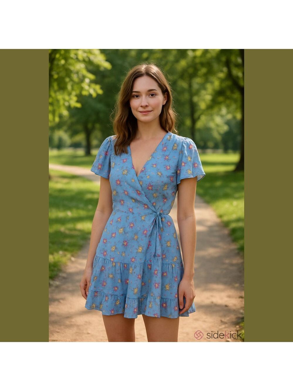 Altar'd State Blue Floral Romper S Flutter Sleeve Ruffle Lined V-Neck Button